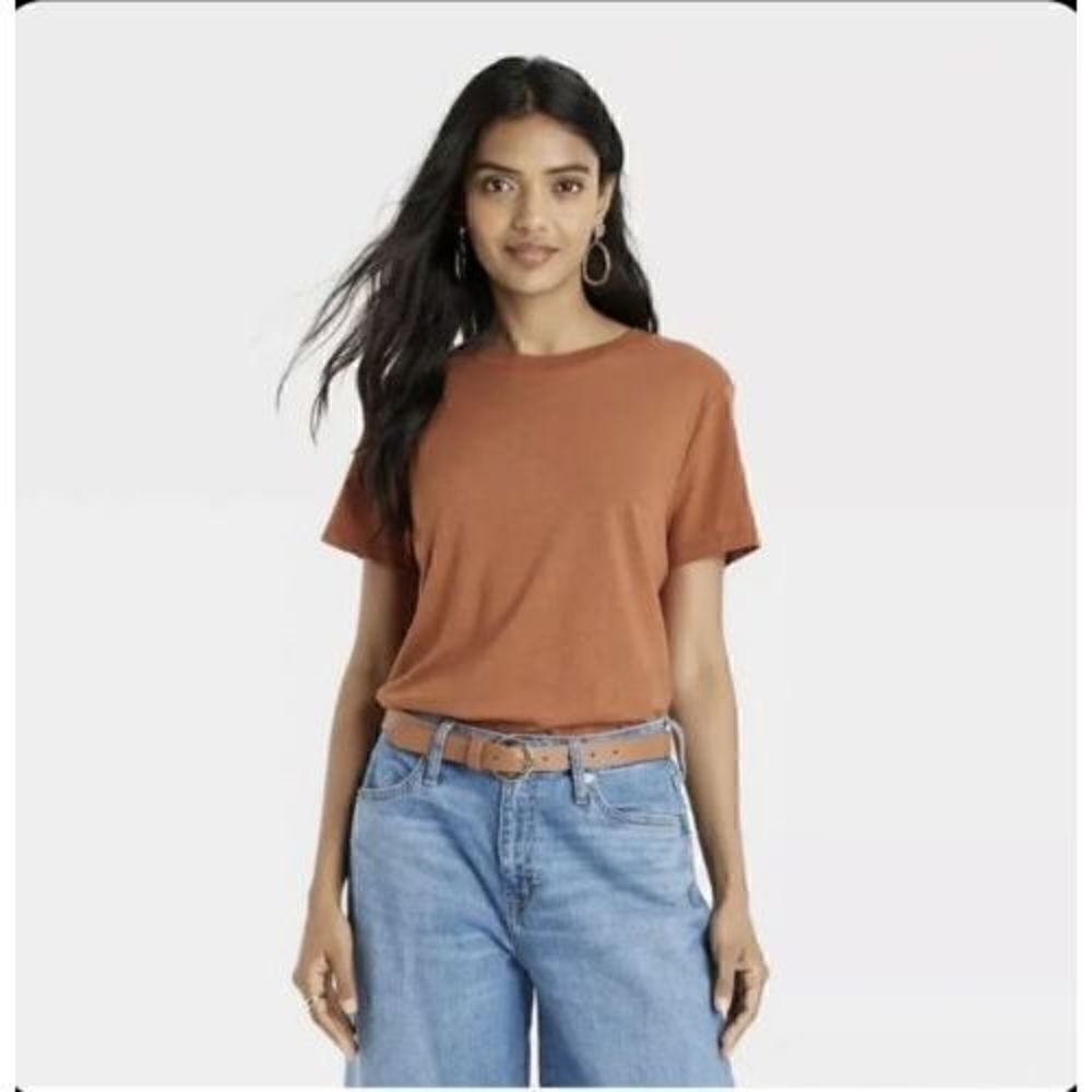 Women's Short Sleeve Slim Fit T-Shirt - A New Day - Orange  Medium. NWT. L - Picture 2 of 5